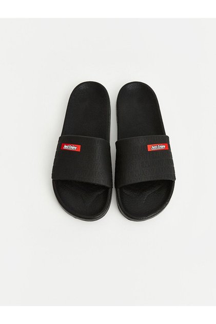 Lcw Steps Black Printed and Embossed Men's Slippers