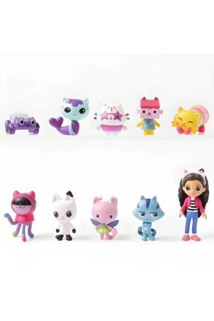 Bandai 10pcs 13pcs V1/2 Gabby Dollhouse Figure Toy Smiling Car Cat Hug Gaby Girl Dolls Mercat Cartoo