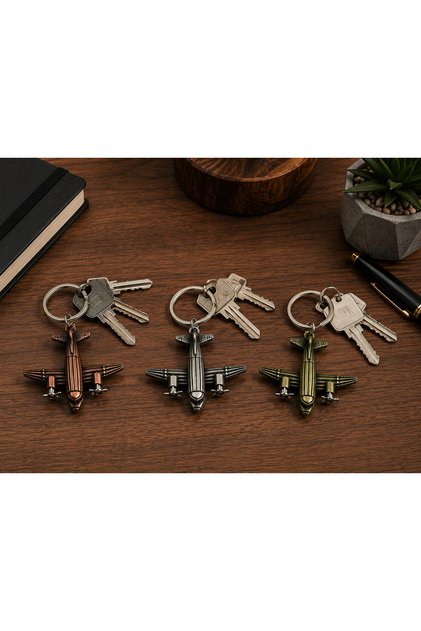 3-Piece Propeller Airplane Keychain Set Metal-Looking Decorative Design