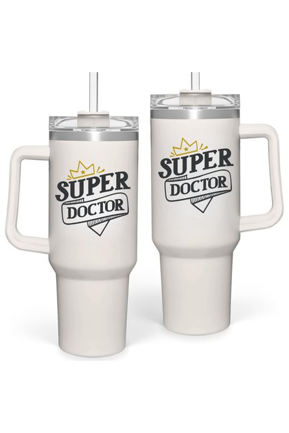 Doctor's Insulated Stainless Steel 40oz Tumbler with Handle and Lid and Straw Lids, Travel Mug for Water, Iced Tea, Coffee, Gift