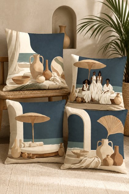 Coastal Abstract Girls Patterned 4-Piece Throw Pillow Cover Set