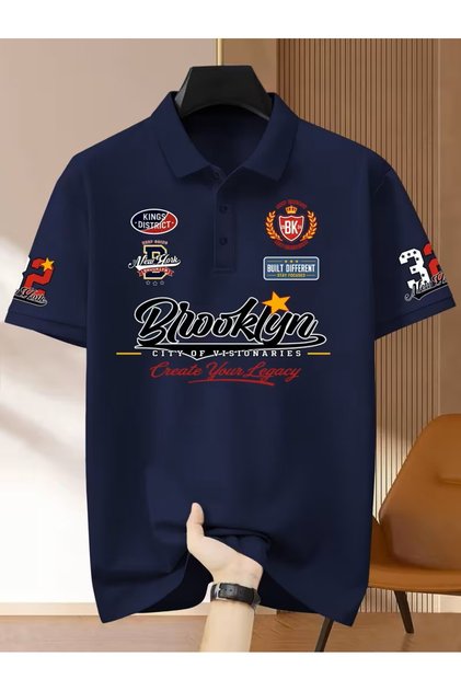 Polo Collar Regular Fit Brooklyn Printed Men's T-Shirt