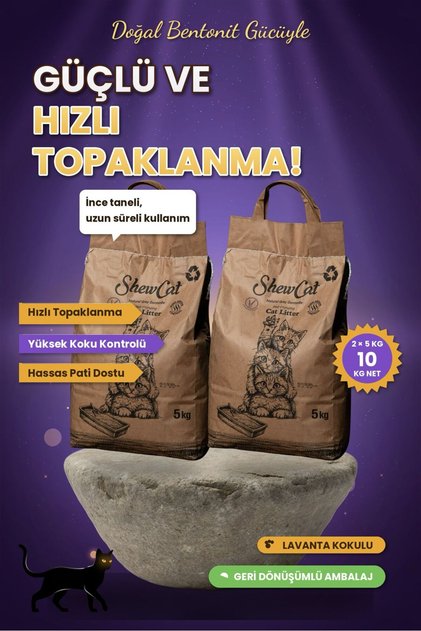2'li Avantaj Paketi Topaklanan, Tozsuz, Koku Hapseden Lavantalı Bentonit Kedi Kumu 2x5Kg