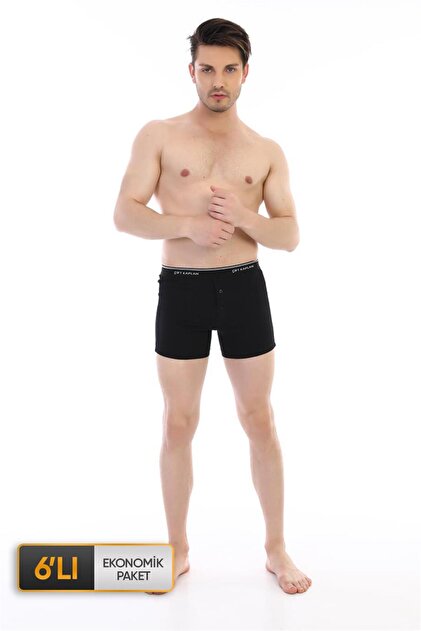 Men's Elastic Ribbed Black Boxer Shorts 0880 Economical Pack of 6