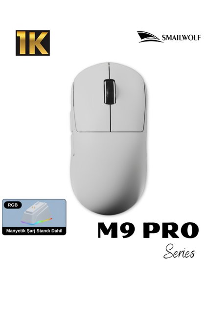 SMAILWOLF M9 SUPERLIGHT 20000 DPI PAW3311 Şarj İstasyonuna Sahip Kablosuz Oyuncu Faresi