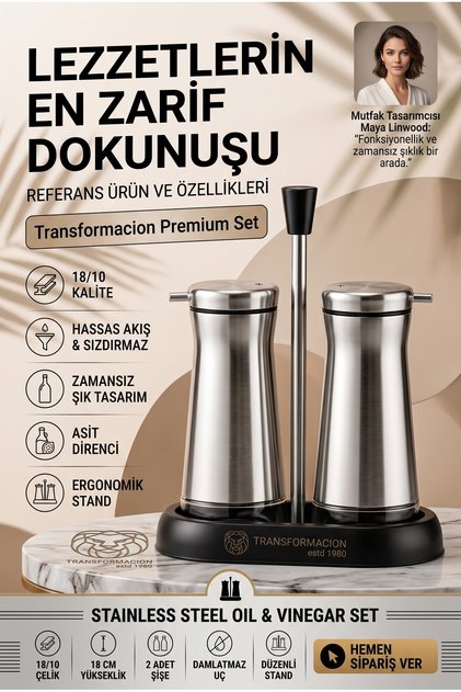 Standlı Çelik 2'li Yağlık Sirkelik Seti 18/10 Paslanmaz Çelik 18 cm Premium Yağdanlık Sirkelik Takımı 723491