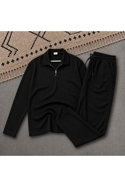 New Season Premium Fabric Seasonal Long Sleeve Ribbed Ottoman Zippered Sweatshirt and Baggy Sweatpants 2-Piece Set