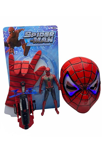 LABİRENTMARKET Spiderman Ağ Atan Eldiven Işıklı Maske Ve 18 Cm