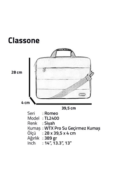 Classone Romeo Serisi Tl2400 1 3-14 Inch Uyumlu Su Geçirmez Kumaş