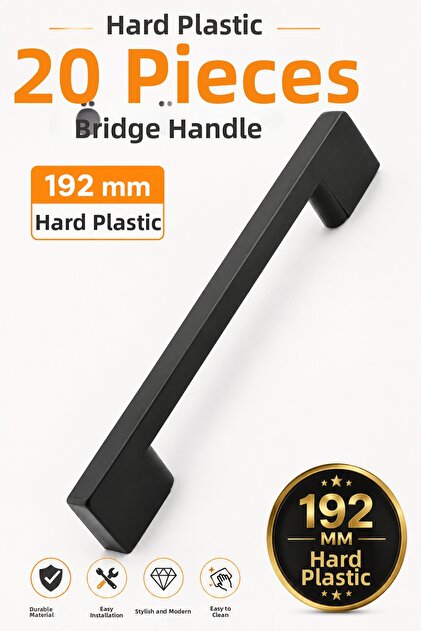 (Hard Plastic) 20 Pieces Bridge 192 mm Black Furniture Kitchen Drawer Cabinet Wardrobe Handle Handle Handles