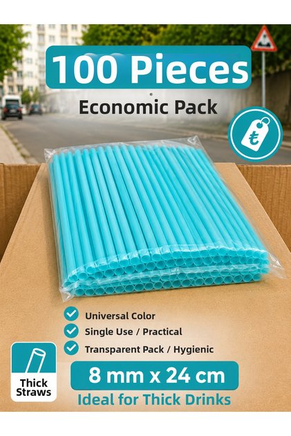 Colorful Thick Frozen Straws 8mm 24cm - 100 Pieces