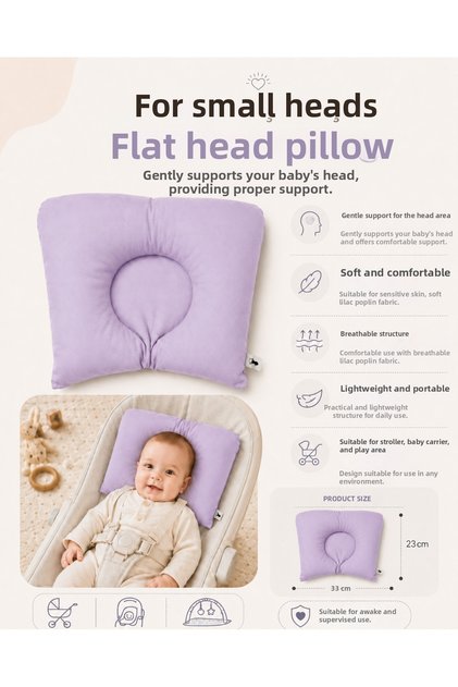 Baby Flat Head Pillow Newborn Head Support Cushion 33X23 cm
