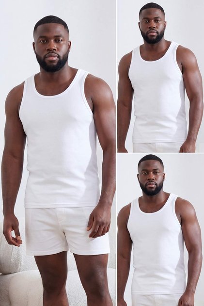 Big Size White 3 Pack Combed Cotton Underwear Undershirt Tmnss26Cv00001