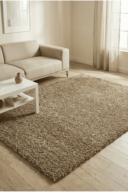 Modern Düz Desen Kahve Oturma Odası Halısı Salon Halısı Uzun Tüylü Yumuşak Dokulu Kolay Bakım