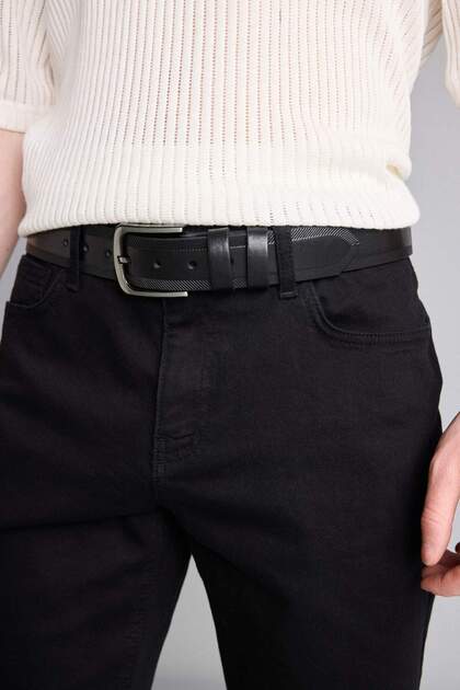 Men's Rectangular Buckle Faux Leather Jean Belt G8203Axns
