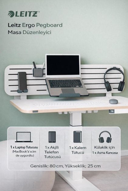 Ergo Pegboard Masa Düzenleyici, laptop tutuculu, 80x25 cm - KOD:65490000
