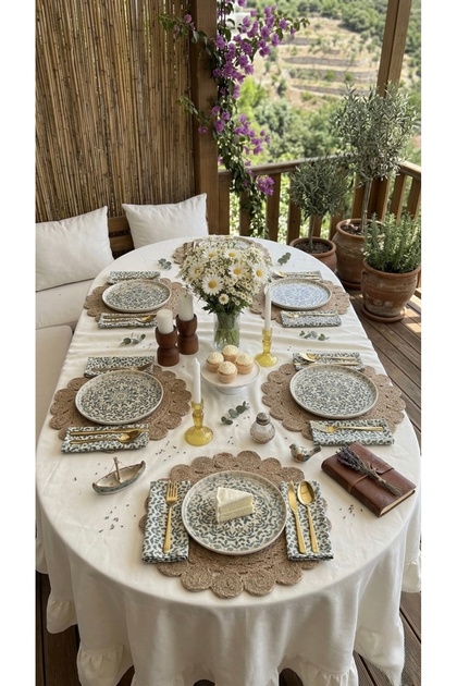 6 Pieces Flower Pattern Wicker American Service Wicker Plate