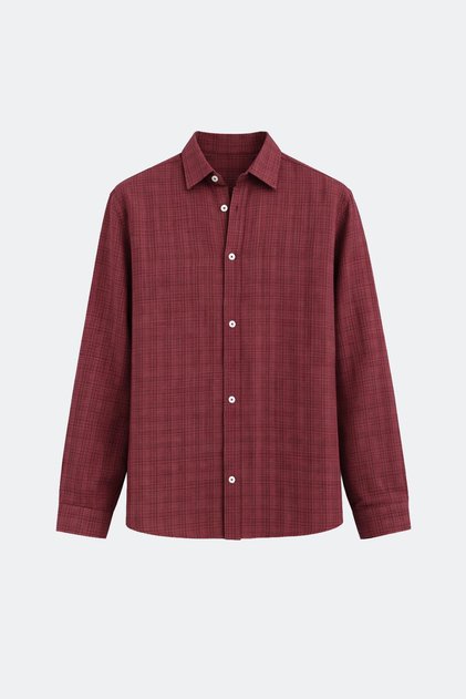 Dokulu Keten Görünümlü Oversize Gömlek Bordo