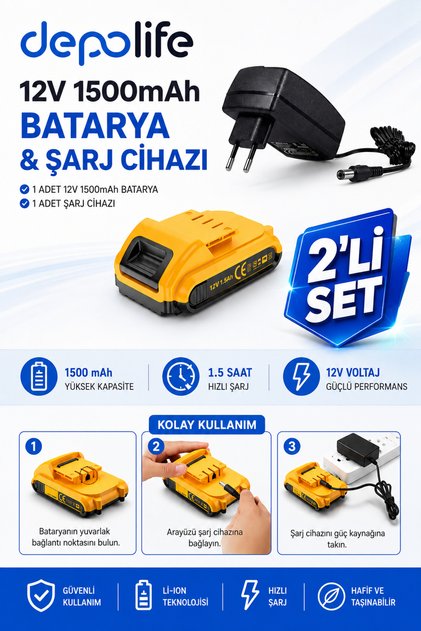 Şarjlı Matkap için Yedek Batarya maxstar Dawreek Haktaş Daflong 12v Akü ve şarj Adaptör cihazı Seti
