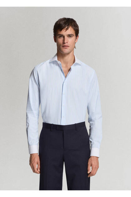 %100 pamuklu çizgili slim fit kumaş gömlek