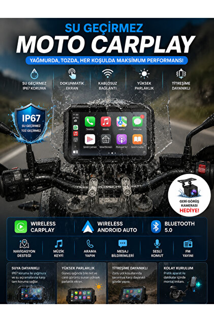 Store 5.5 İnç Su Geçirmez Motosiklet CarPlay Android Auto