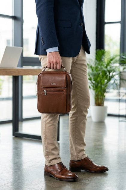 4587 100% Genuine Leather Men's Handbag Crossbody Bag Brown