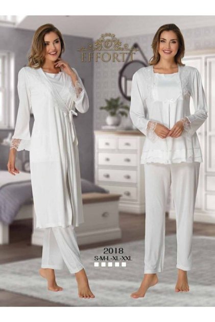 Sabahlıklı Lohusa Alt Üst Pijama Takımı - Beyaz