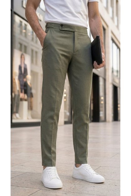 Men's Self-Belted Fabric Trousers Stylish and Comfortable