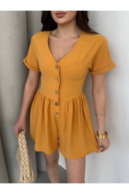 Trend Esinty Women's Short Sleeve Buttoned Ayrobin Fabric Jumpsuit (Colorful)