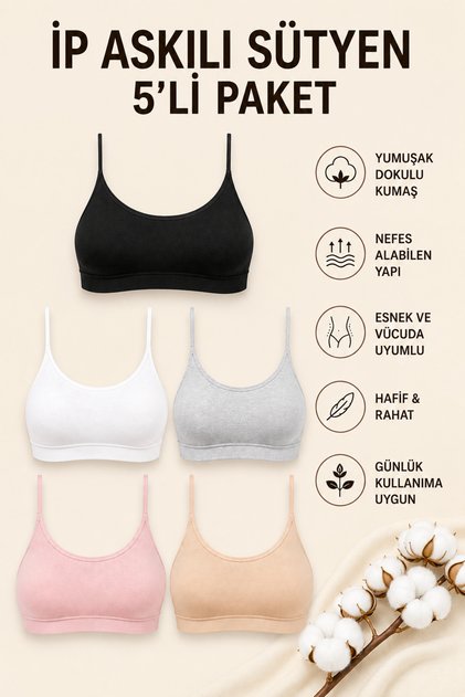 Women's Strap Padded Bra 5-Pack Cotton Flexible Comfortable Bralette Sports Bra