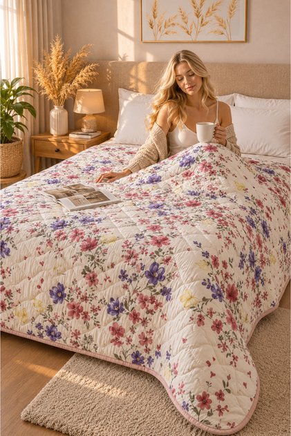 Laila Kapitone Pamuklu Çift Kişilik 200 x 230 cm Çok Amaçlı Yatak Örtüsü / Pike