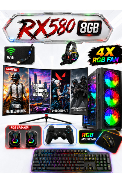 N157x (PUBG,GTA 5) I5 4430 (4.NESİL) 16gb Ram,512gb Ssd,8gb Rx580,24'oyuncu Masaüstü Bilgisayarı