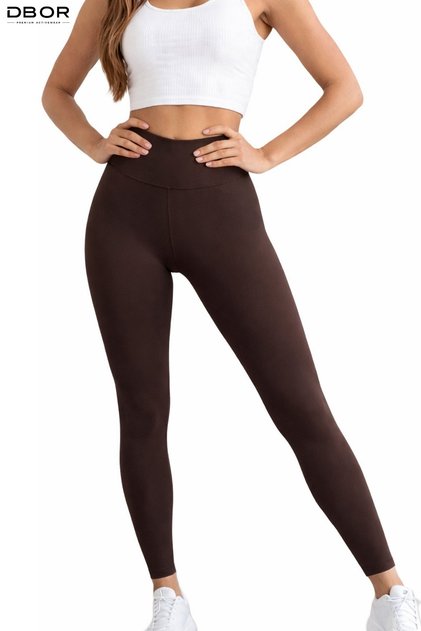 Bitter Brown High Waist Gathering Premium Diving Fabric No Show Women's Leggings Chocolate Scuba Fit