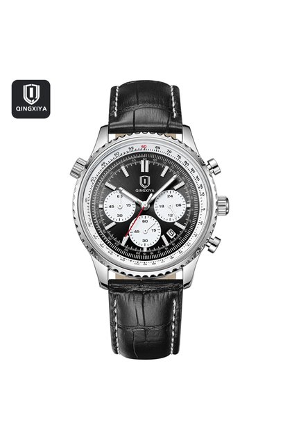 Black QINGXIYA Luxury Man Watch Quartz Waterproof Luminous Date Chronograph Leather Men Wristwatch M