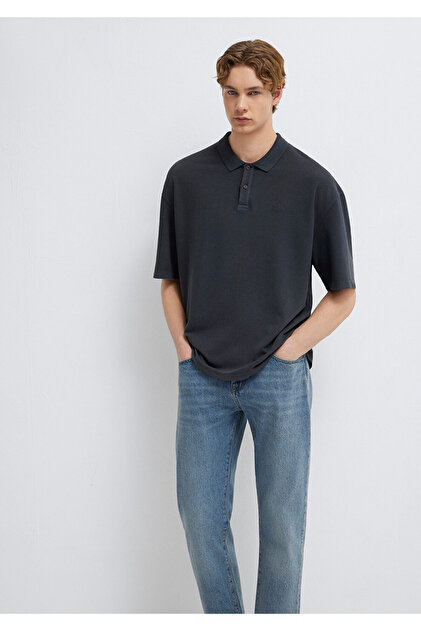 Mavi Antrasit Polo Tişört Oversize / Geniş Kesim 0613619-80106
