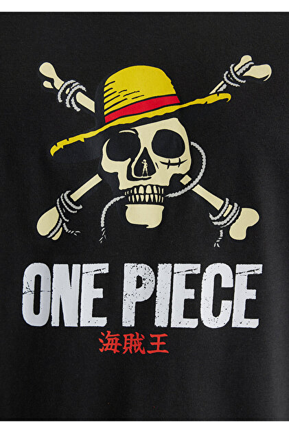 Mavi One Piece Baskılı Antrasit Tişört Loose Fit / Bol Rahat Kesim
