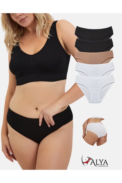 Women's Cotton Bato / Hipster Panties, Ribbed Fabric, 2 Pcs. Syh, 2 Pieces. Byz, 1 Piece. Ten- 5 Pack