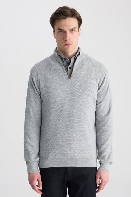 Ds Damat Regular Fit Gray Honeycomb Knit Sweater