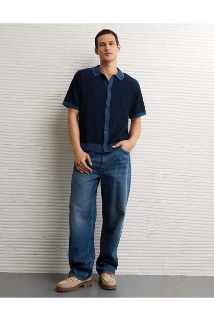AE Striped Button-Up Sweater Polo