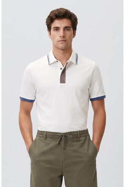 Ekru Polo Yaka Pike T-shirt