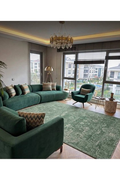 EKO HALI Shiraz SHR 02 Green Vintage Desenli Sıcak Renk Tonlarına Sahip Yumuşak Tuşeli Makine Halısı