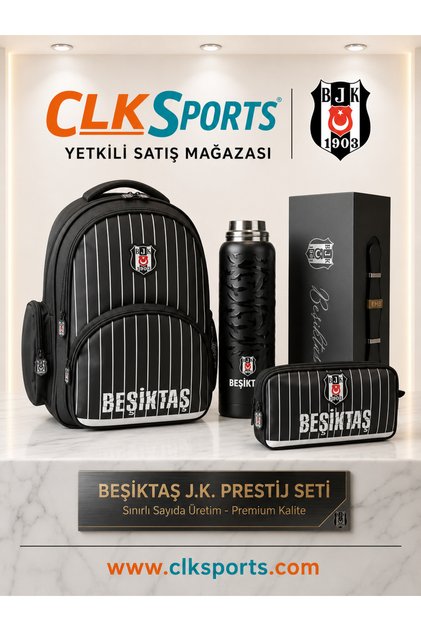 Beşiktaş Fan School Bag, Pen Bag - Premium Set with Thermos Bottle Gift in Special Box