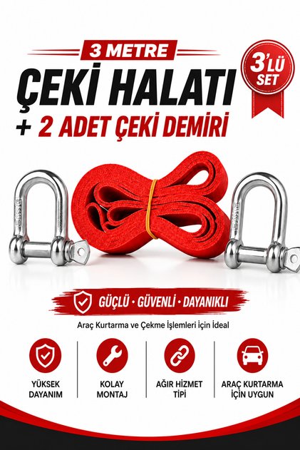 Araç Çekme Halatı Kumaş Çelik Çeki Demirli ( 3 Ton ) ( 3 Metre )