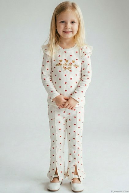 Girl's Tights Set with Spanish Style Heart Pattern, Ages 1.5-5, Cream