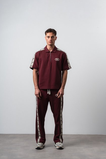Men's R Stripe Detailed Regular Fit T-Shirt Trousers Set Burgundy