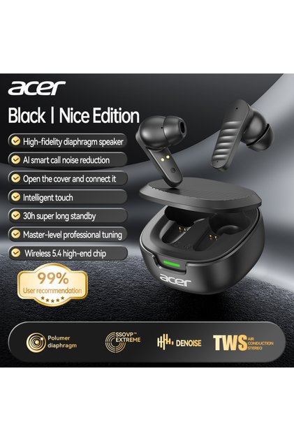 black Acer Ohr503 Wireless Bluetooth Headphones with In-Ear Design, High-Definition Sound Quality, N