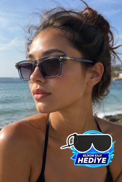 Unisex Anthracite Black Glass Rectangular Frame Sunglasses