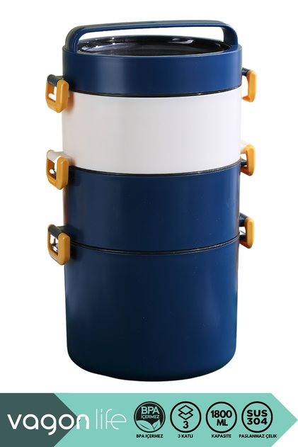 Bento 1800ml Lunchbox New Collection 3-Layer 3-Bowl Stainless Steel Lunch Box with Lockable Lid and Handle