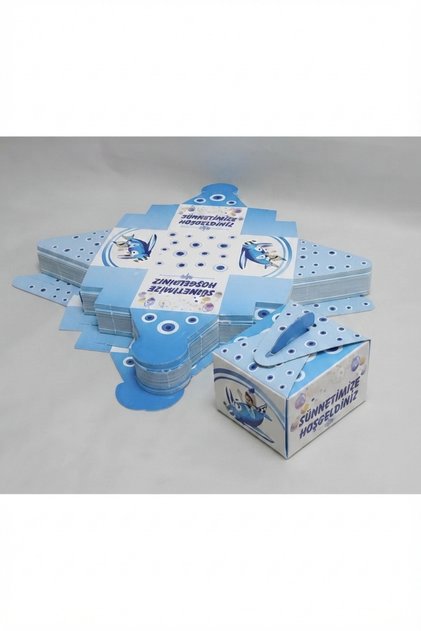 Sünnetimize Hoşgeldiniz Uçaklı Model Kare Karton Lokumluk hediyelik dağıtmalık süs