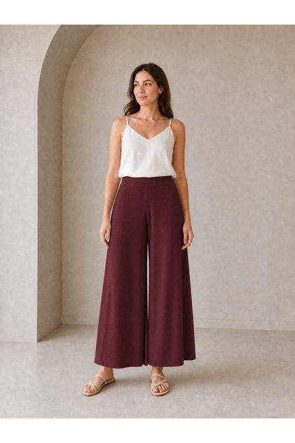 Plus Size Viscose Combed Cotton Flexible Waist Elastic Skirt Trousers Wide Leg Comfortable Fit Hijab Compatible L-Xl-2Xl